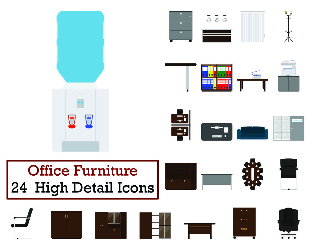 24個辦公家具圖標(biāo)集 平面色彩設(shè)計與矢量圖應(yīng)用